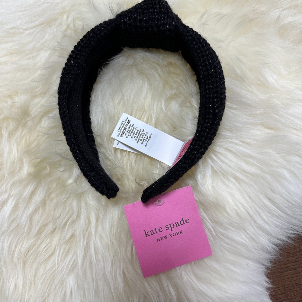 NEW Kate Spade New York Metallic Bow Headband hard Black Shimmer